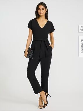 Express Black V-Neck Tie-Waist Jumpsuit with pockets